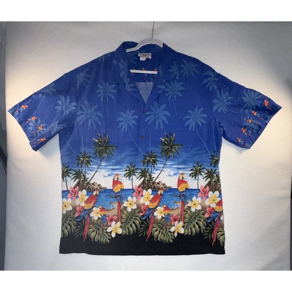 Pacific Legend Hawaiian Tropical Cotton‎ 3XL Short Sleeve Shirt Parrots U.S.A.